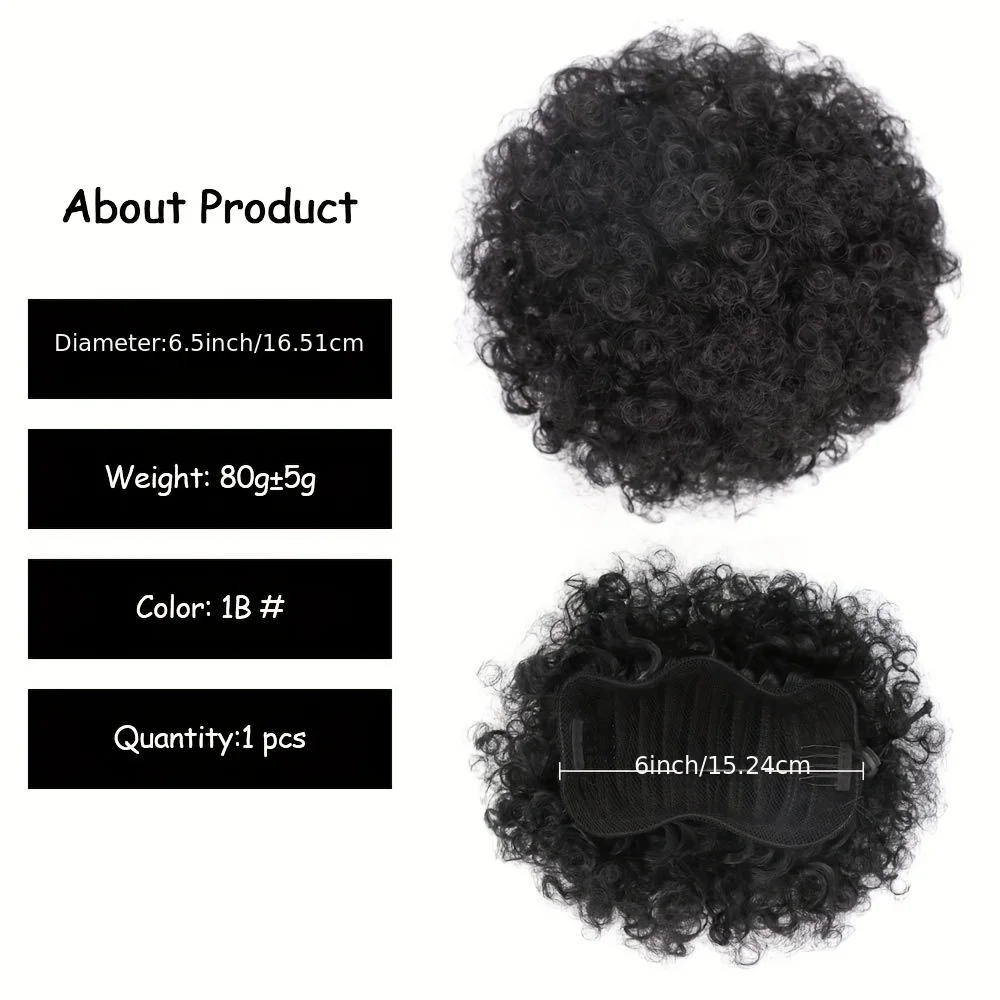 Extensão rabo de cavalo afro puff para mulheres negras, rabo de cavalo afro sintético curto, cabelo natural, preto 1B, 80g