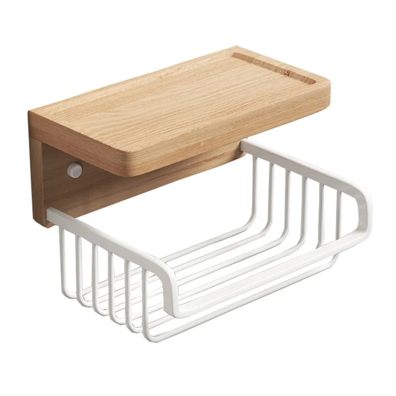 Walnut Wall Mount Tissue Holder Punch-free Bathroom Tissue Box Multifunctional Toilet Paper Storage Rack For Restroom Decor view 2