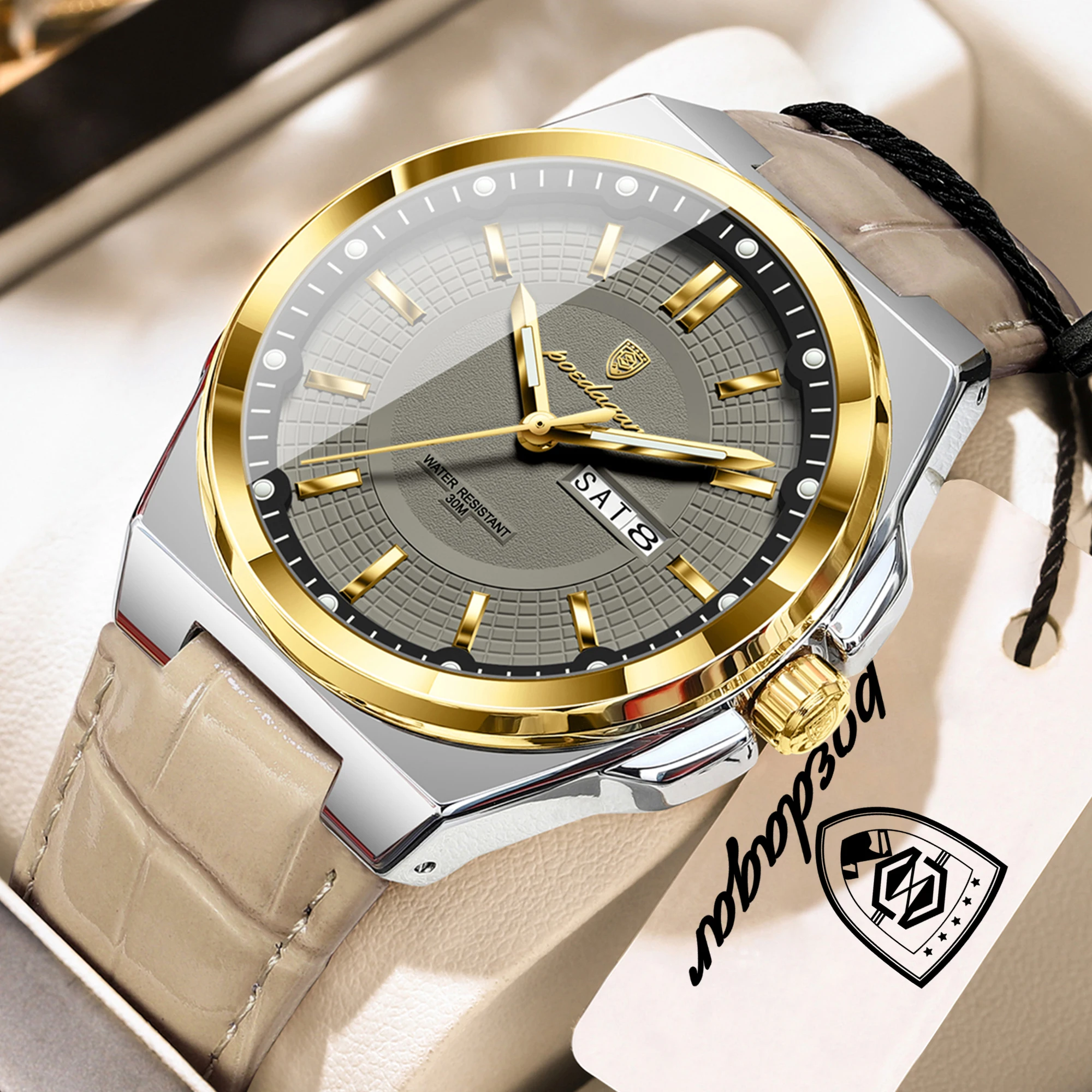 Men's Waterproof Business Quartz Watch with Leather Band