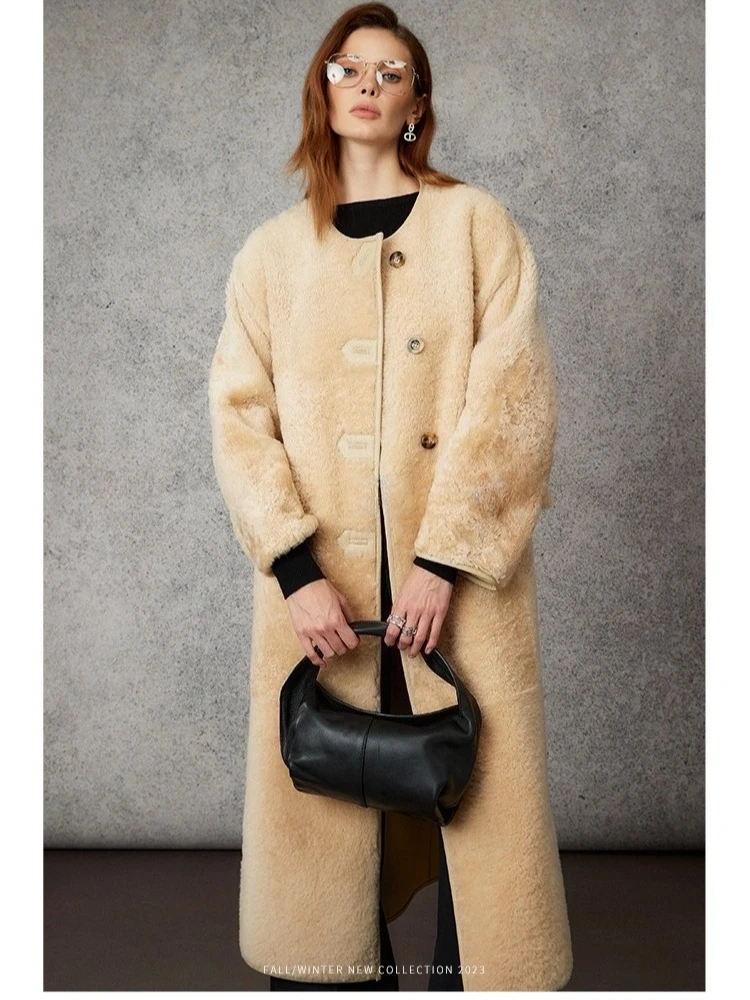

High-end Luxury Merino Sheep Fur Long Winter Jackets for Women 2026 New Simple Double-sided Wear Genuine Leather Real Fur Coat