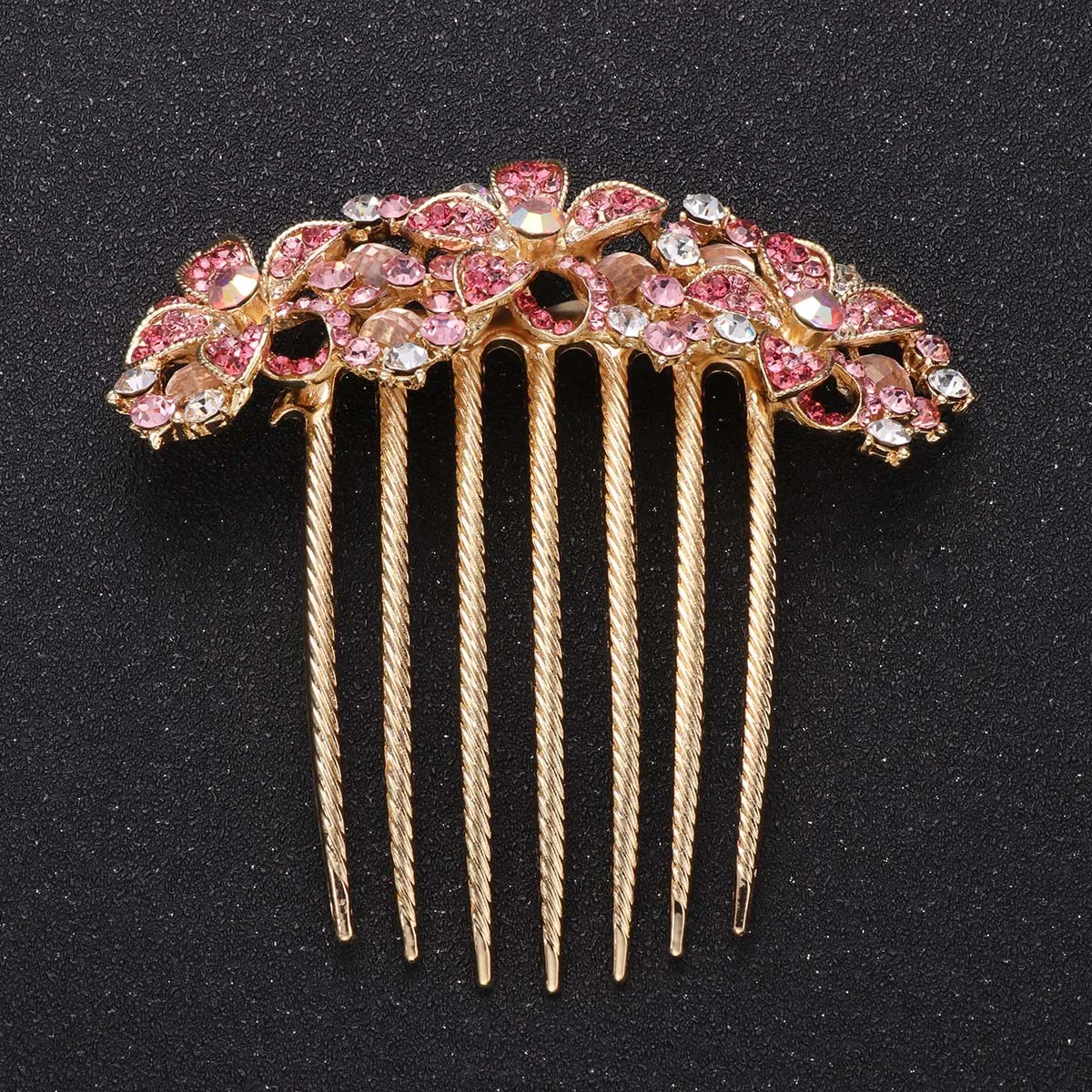 حجر الراين مشط الشعر الوردي كريستال أنيق دبوس الشعر حفل زفاف إكسسوارات الشعر النساء خوذة بريق حجر الراين غطاء الرأس #1