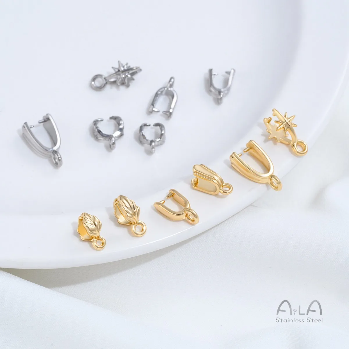 1pcs Color Retention Titanium Steel U-shape, Octagram, Leaf & Melon Seed Clasps, Pendant & End Buckles For DIY Jewelry