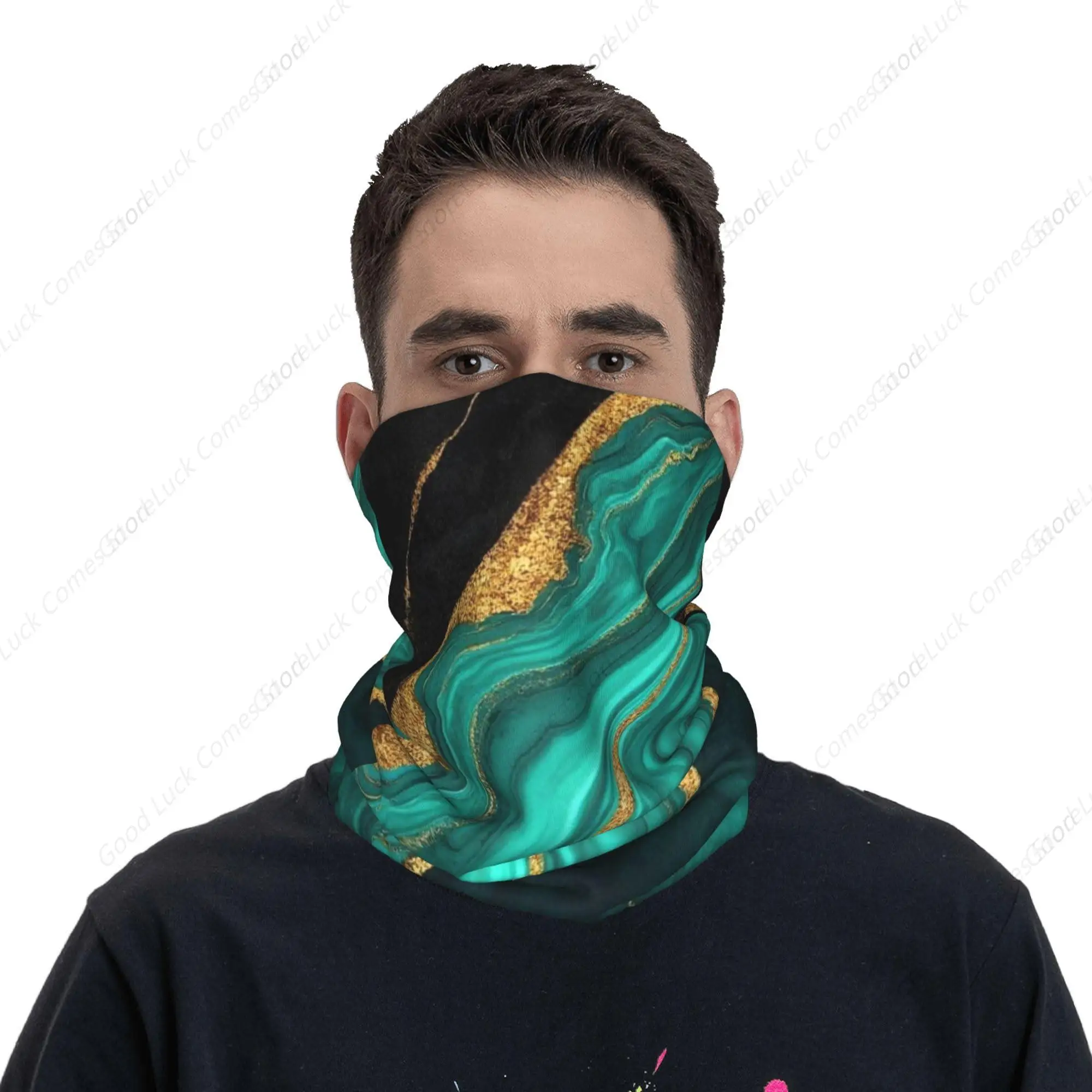قناع وجه للرقبة من الرخام الأسود والذهبي والأخضر الفيروزي المخضر للرجال والنساء وشاح للمشي لمسافات طويلة وركوب الدراجات والجري