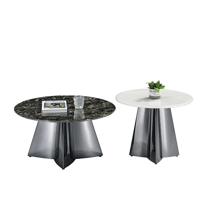 # Luxury Modern Petal Design Stainless Steel Bracket Black Platinum Diamond Marble Top Round Coffee Table