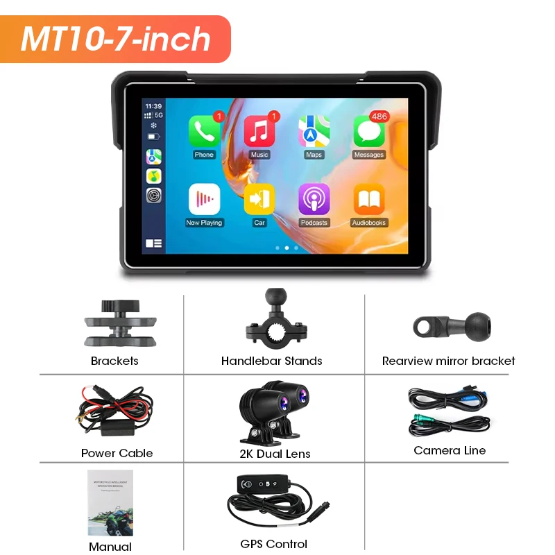 Srnubi 7-inch motorfiets GPS-navigatiescherm Draagbaar digitaal motorfietsdashboard Draadloos CarPlay Moto Android Auto