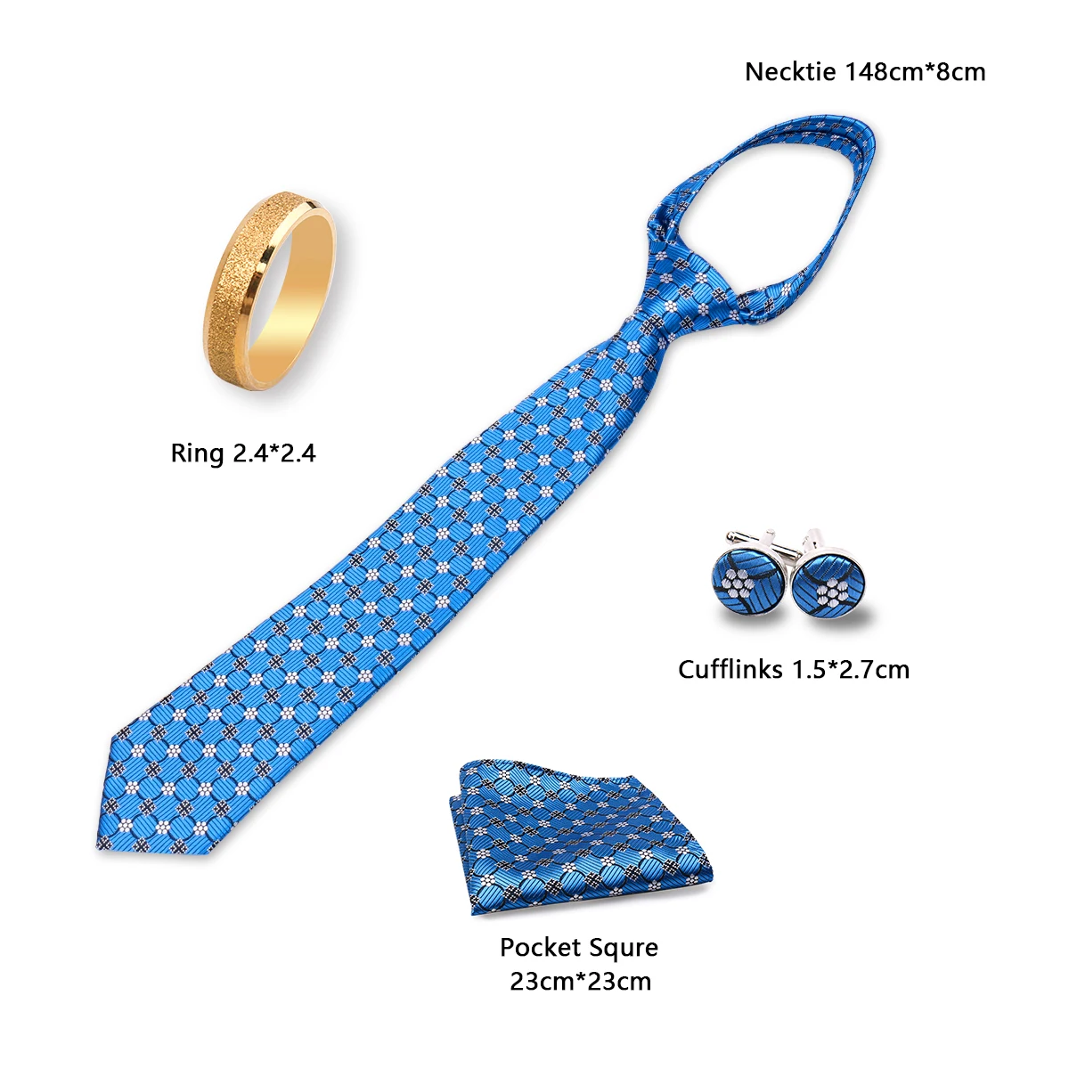 Men Tie Ring Gold Metal 8cm Necktie For Man Handkerchief Cufflinks Metal Ring Brooch Pin Set Luxury Wedding Party Ties Gifts - Image 6