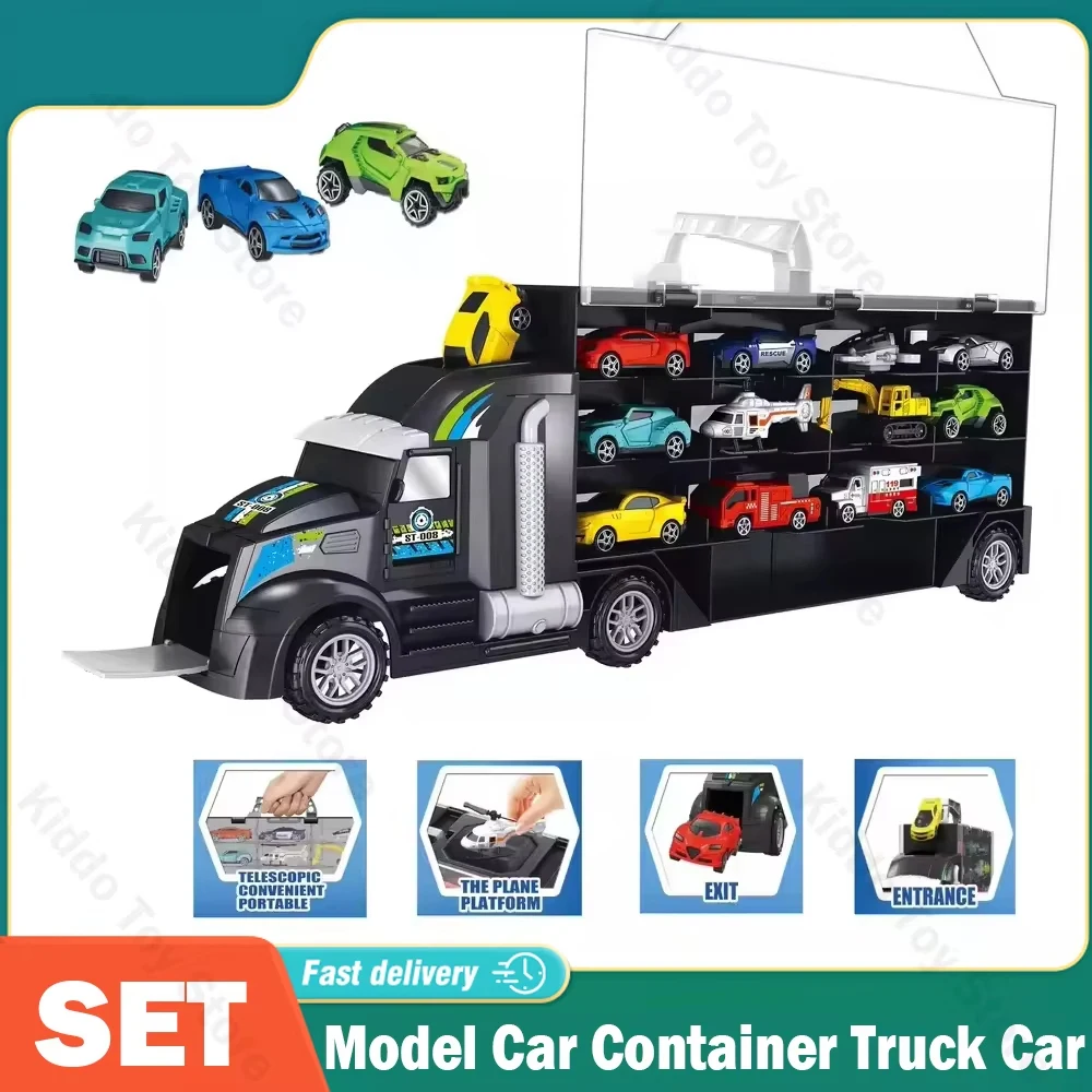 Model Car Container Truck Car Storage Car Children's Engineering Truck Tractor Garage Cars Goods Toys for Boys Birthday Gift