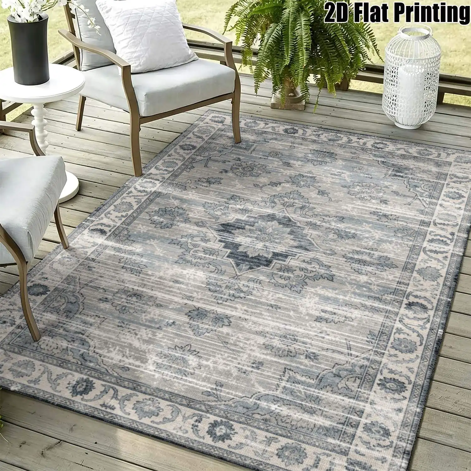 1Pc 2D Printed Vintage Scroll-And-Flayer Gold Carpet, Suitable for European/Retro Decor, Multi-Scene Use, Machine Washable, Multiple Sizes