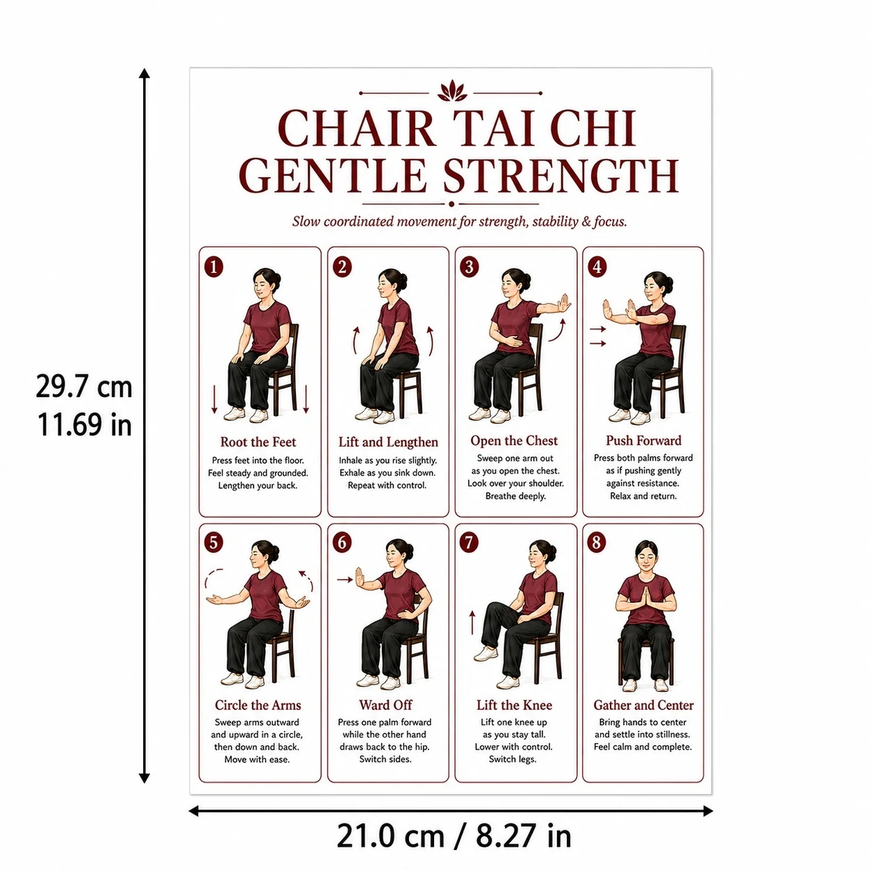 5pcs Chair Tai Chi Workout Guide for Beginners 8.0×11.0 inch Fitness Guide, Home Fitness Guide, Ideal Gift for Family Friends