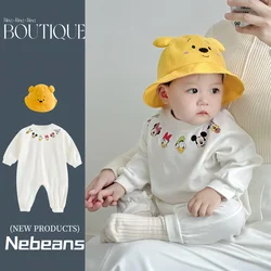 Disney Winnie Trend Original  Cartoon Baby Onesie Soft Velvet Cotton Long Sleeve Autumn Newborn Bebe Clothing Crawl Suit