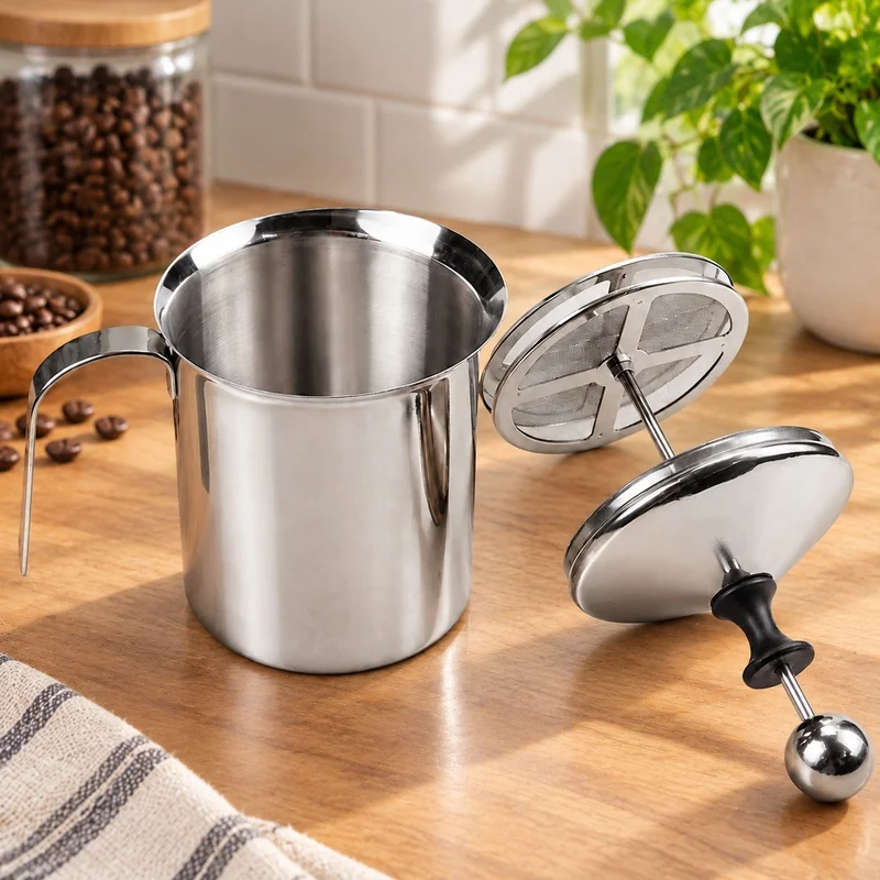 400ML Stainless Steel Electric Milk Frother with Dual Filter for Creamy Foam, Coffee Mixing, and Egg Whisking Tool