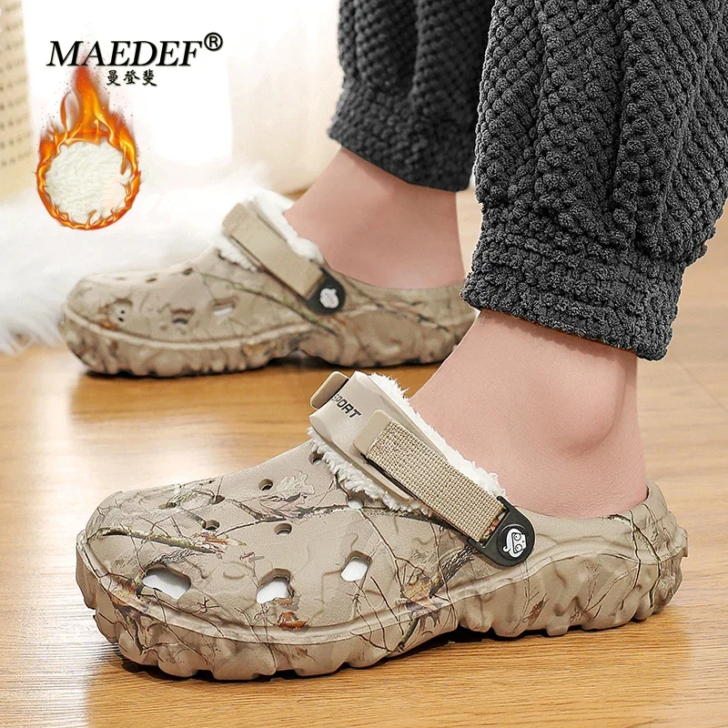 MAEDEF-Pantoufles d'Hiver pour Homme, Tongs Chaudes en Coton, Antidérapantes, Décontractées, Confortables, de Jardin