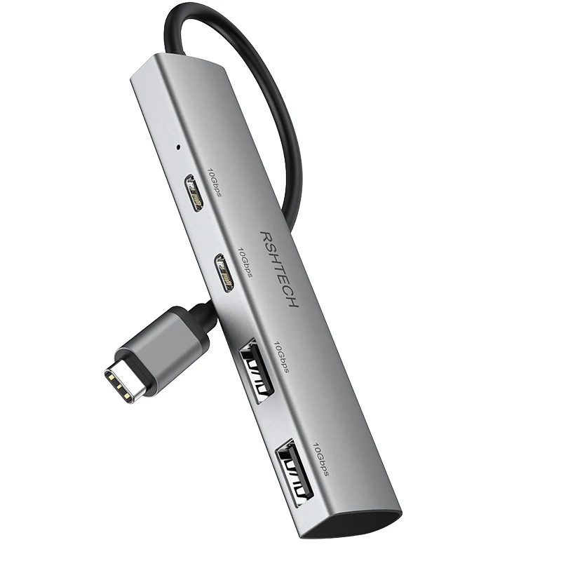 RSHTECH USB Type C Hub Super Speed 10Gbps 2 USB-C and 2 USB-A Data Ports Portable Aluminum USB Splitter for Laptop MacBook Smartphones OTG Support