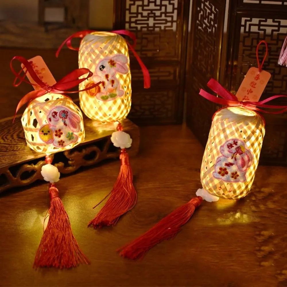 Lentera Festival Musim Gugur Tengah Kelinci Buatan Tangan Kartun Anak-anak DIY Kit Bahan Lentera Mainan Kerajinan Lentera Kelinci PP Bercahaya