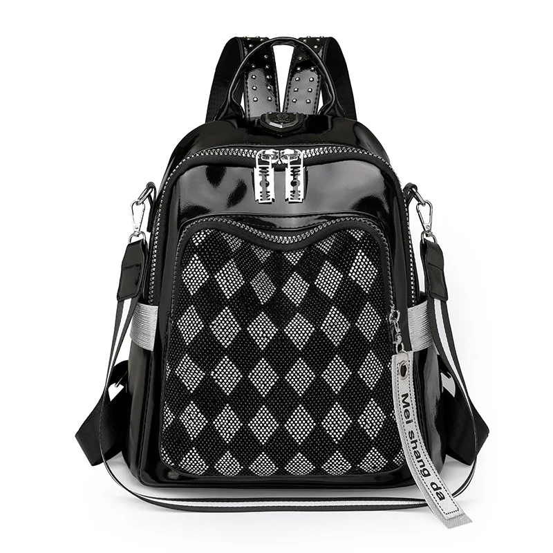 Fashionable Diamond Studded Grid Design Backpack Luxurious Women\'s Brand Backpack Mostly Functional High Capacity Travel Bookbag