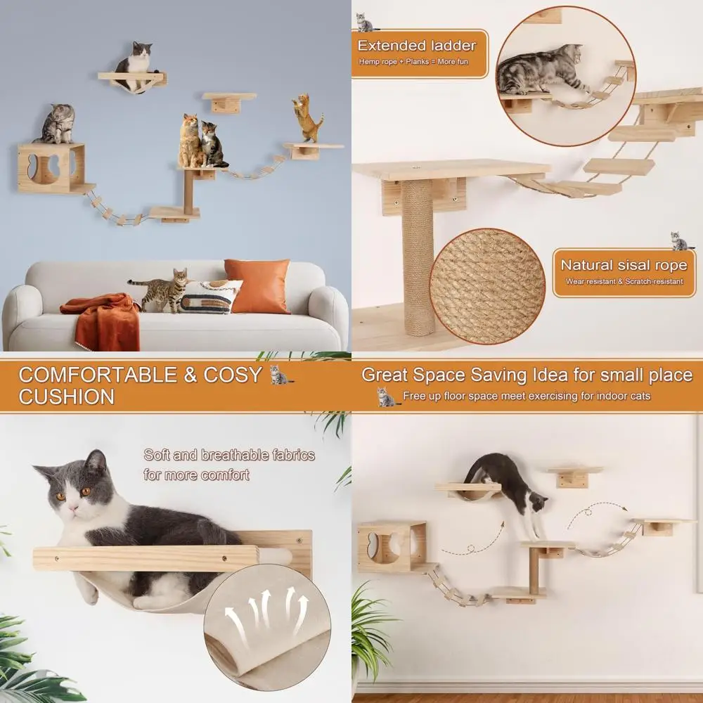 

Настенная рама для лазанья для кошек с полками, лестницей, платформой и когтеточкой