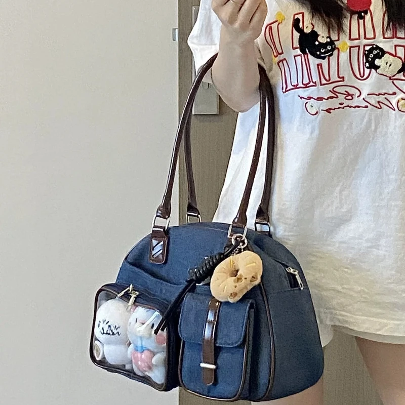 Denim Blue Small Food Baby Bags 10cm Boston Underarm Shoulder Bag Female Star Chasing Daily Out Animation Lta Bag for Women