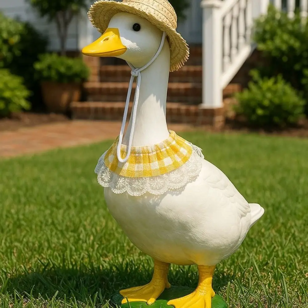 

Creative Porch Goose Costume Handcrafted Straw Poultry Costume Wear Windproof Rope Doll Hat Pet Lace Collar Pet Ornaments