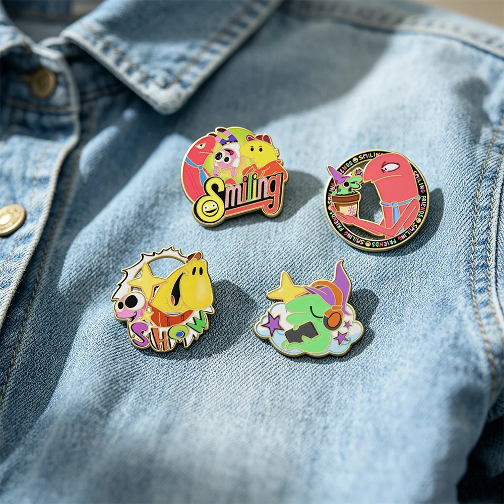 4Pcs Kawaii Colorful Cartoon Character Enamel Pins Set Cute Lapel Brooch Badge for Backpack Clothes Bag Decor Collectible Souven