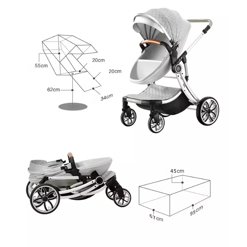 passeggino per bambini 4 in 1 Paesaggio alto 3 in 1 carrozzina per bambini forte design a guscio d'uovo lettino per il trasporto passeggino personalizzato