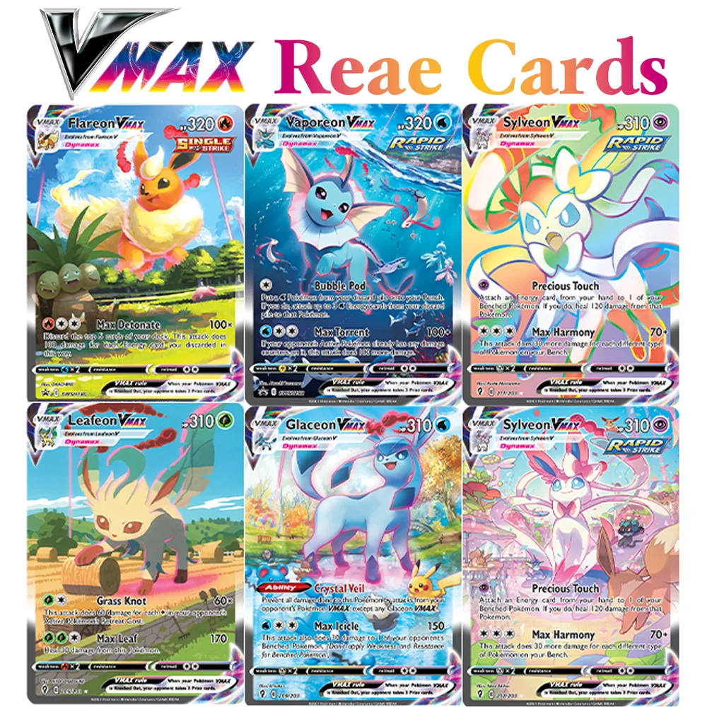PKM V MAX Rare Proxy Game holographic Cards DIY Leafeon Flareon Espeon Gengar Glaceon Jolteon Mew Pikachu Rayquaza Sylveon /VMAX