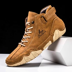 New Handmade Men Boots Design Sneakers Man Outdoor Casual Leather Men Sneakers Ankle Boots Trekking Fall Breathable Hot Sale