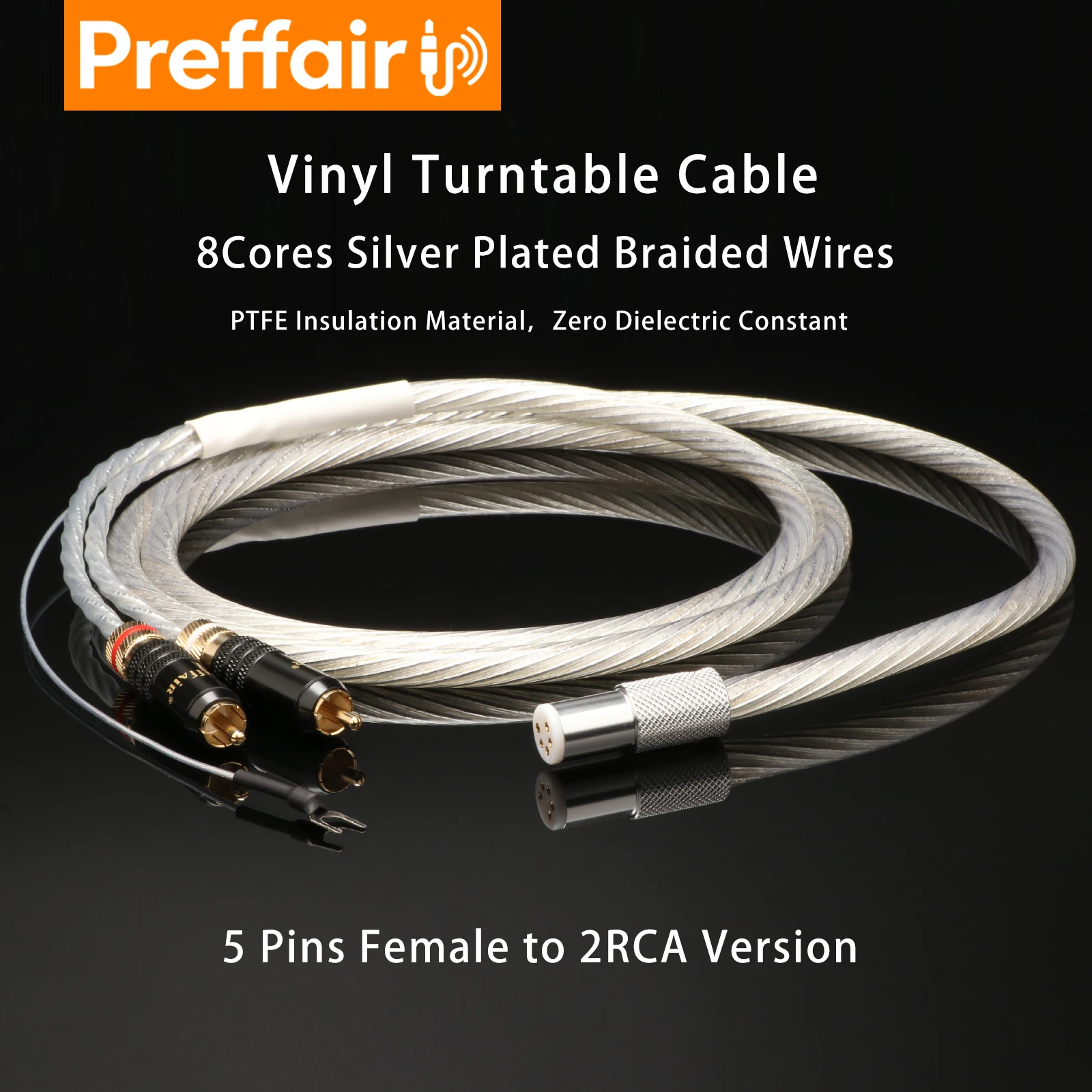 Preffair 5 Pin Din Twist Locking Connector to 2RCA Plugs HiFi Audio Cable Phono OCC Silver Plated Cable for Vinyl turnable