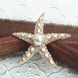 Vintage Delicate Sea Creatures Starfish Colorful Pearls Baroque Court Brooch Pin for Women and Men Corsage