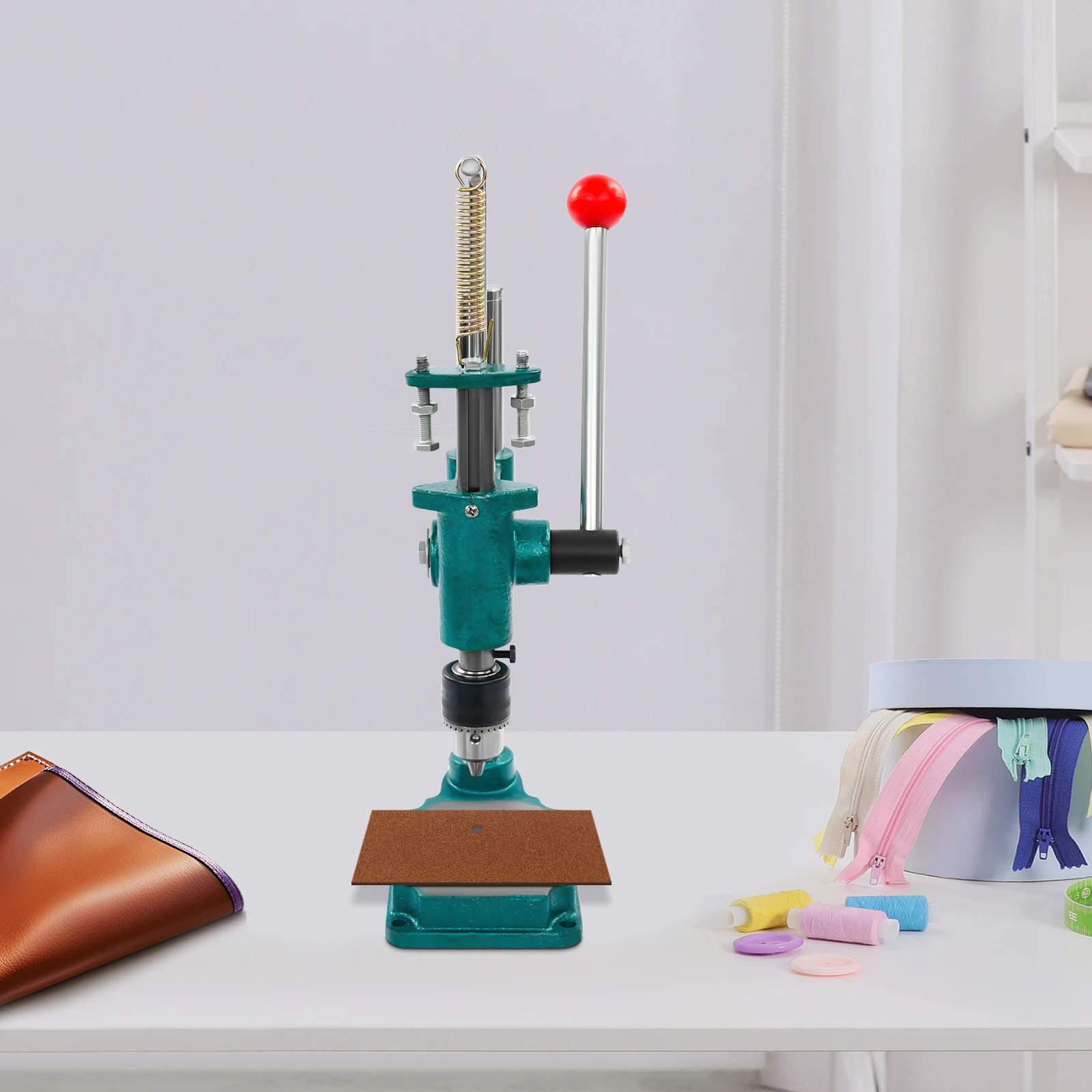 

Leather Hole Puncher 1.5-13mm Manual Press Puncher Adjustable Height 0-16cm for Punching & Perforating Various Products