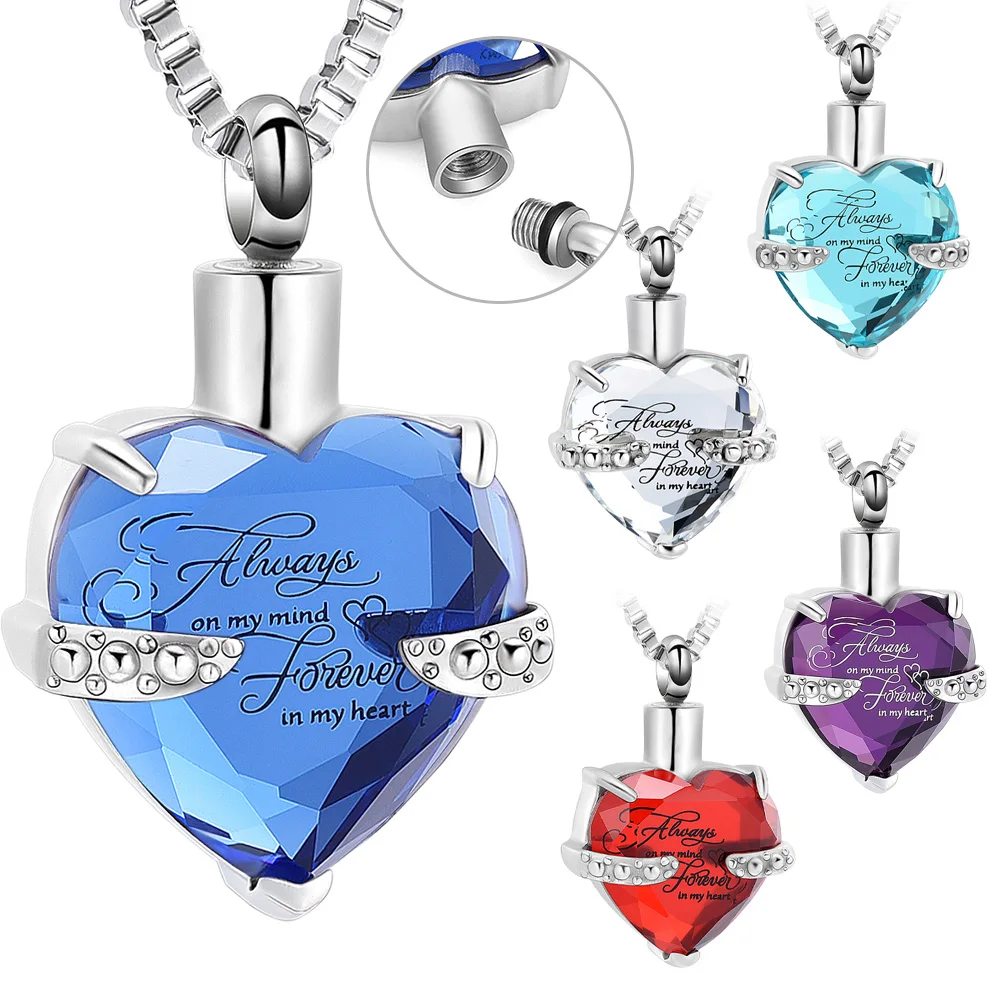 Customized Urn Necklace With Love Heart Diamond Pendant Engraved Stainless Steel For Ashes Beautiful Memorial Keepsake Jewelry