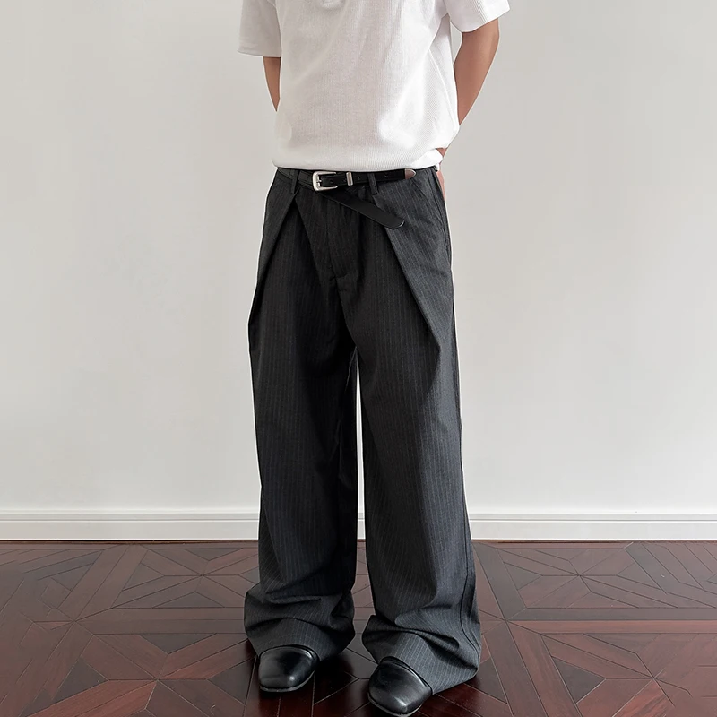 Luzhen listra dobra retalhos design solto elegante temperamento calças casuais dos homens 2025 novas calças retas de alta qualidade jy1747