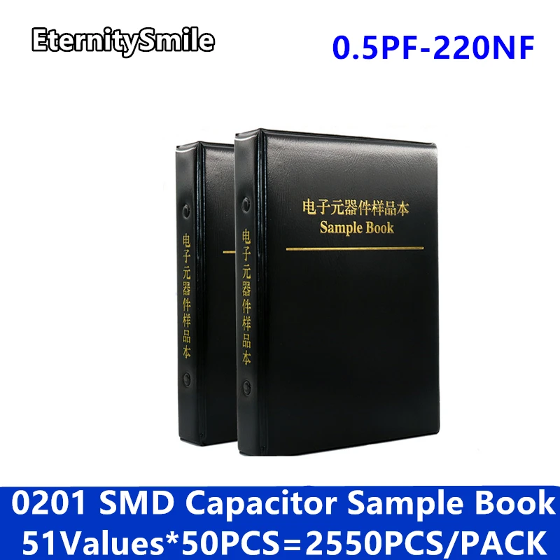 

0201 SMD Capacitor Sample Book 51valuesX50pcs=2550pcs 0.5PF~220NF Assortment Kit Pack