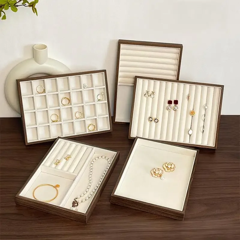 Walnut Wood Pattern Jewelry Display Stand Vintage Style Earrings Rings Necklaces Pendants Bracelets Storage And Sisplay Tray