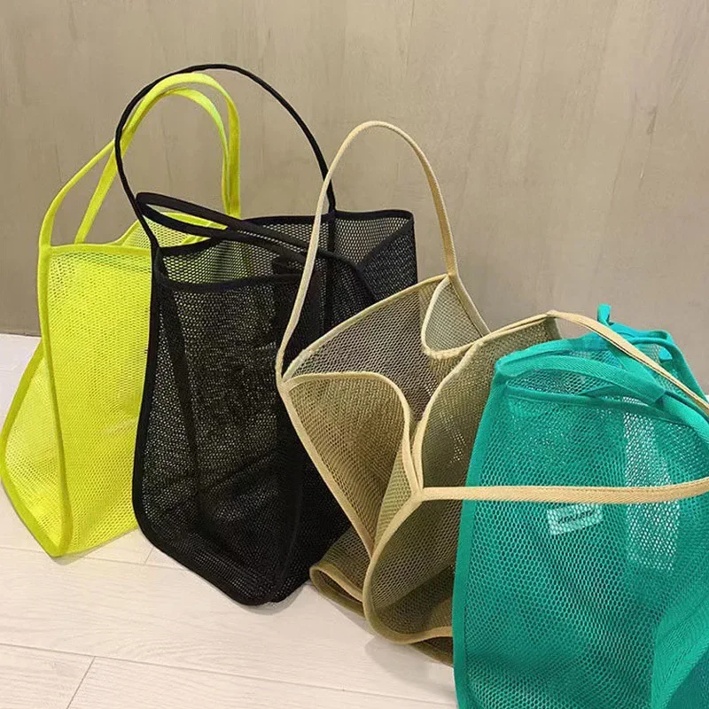 Protable Mesh Bag Large Capacity Reusable Kids Supplies Storage Bags Swimming Beach Bag Women Makeup Organizer Shopping Handbag