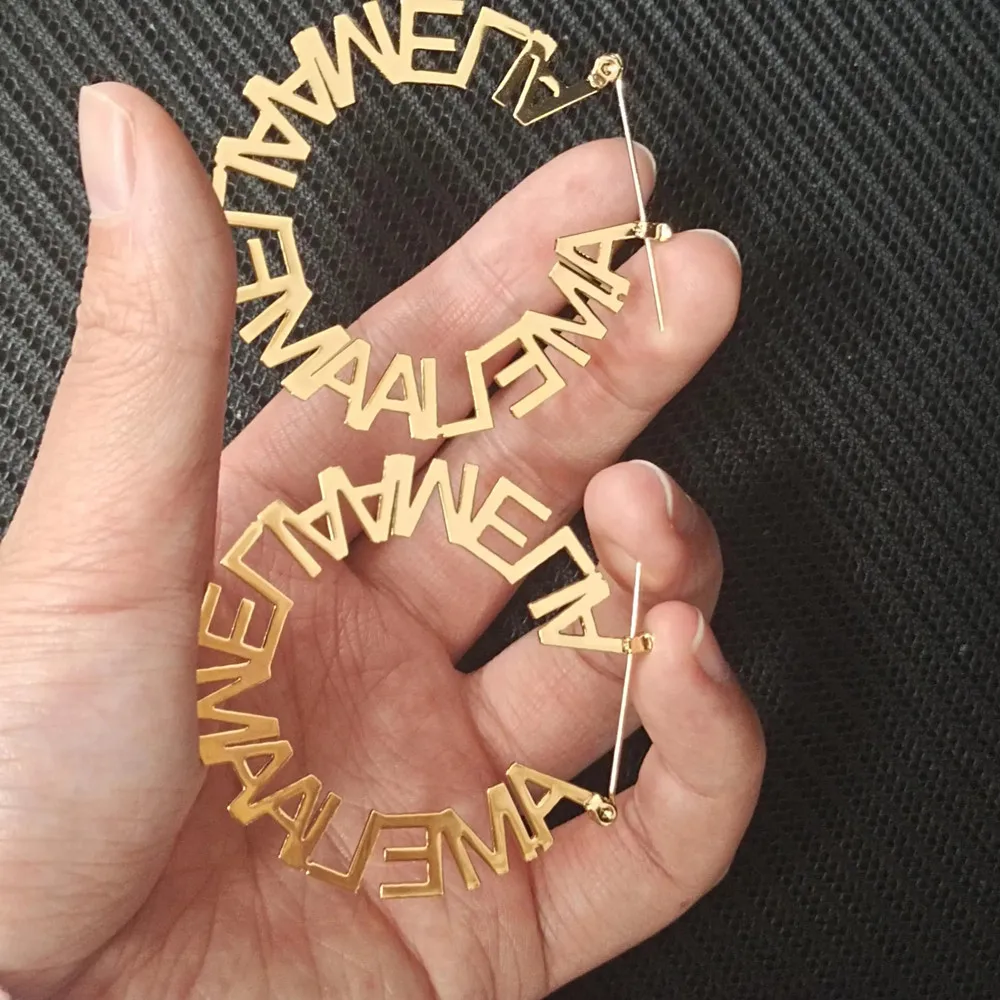 

Custom Name Hoop Earrings Gold Plated Personalized Jewelry Minimalist Letter Earring For Women Party Gift