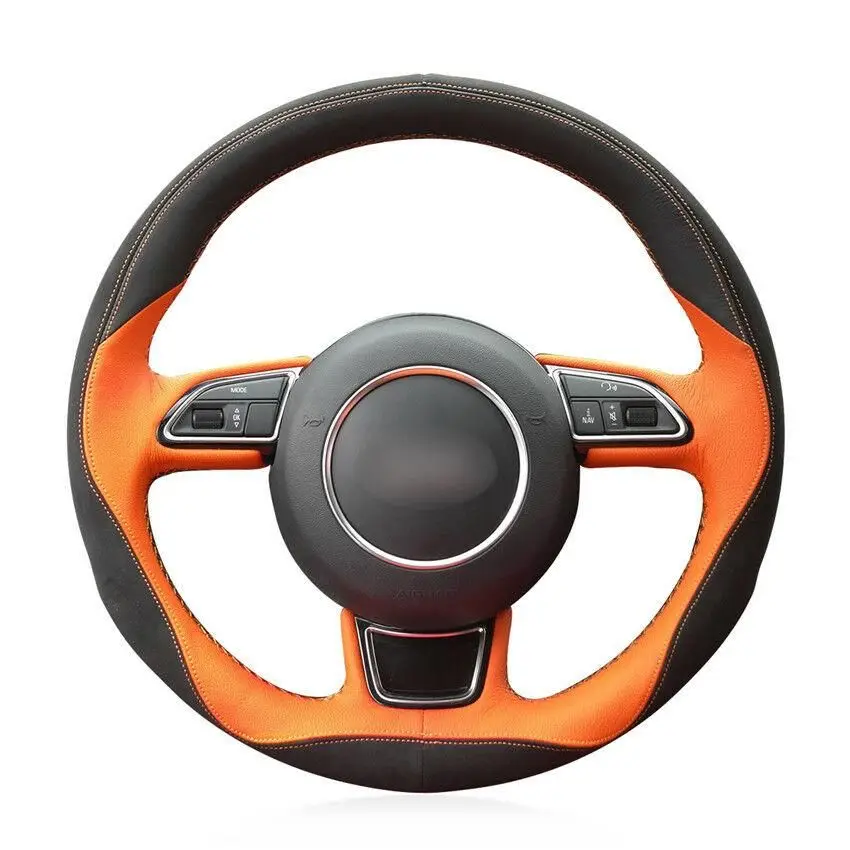 

For Audi A1 A3 A5 A7 car steering wheel cover black suede leather orange leather