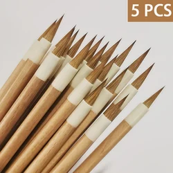 5PCS Handmade Calligraphy Brush Pens Wooden Handle Weasel Hair Chinese Painting Brush Xiaokai Regular Script Writing Brush