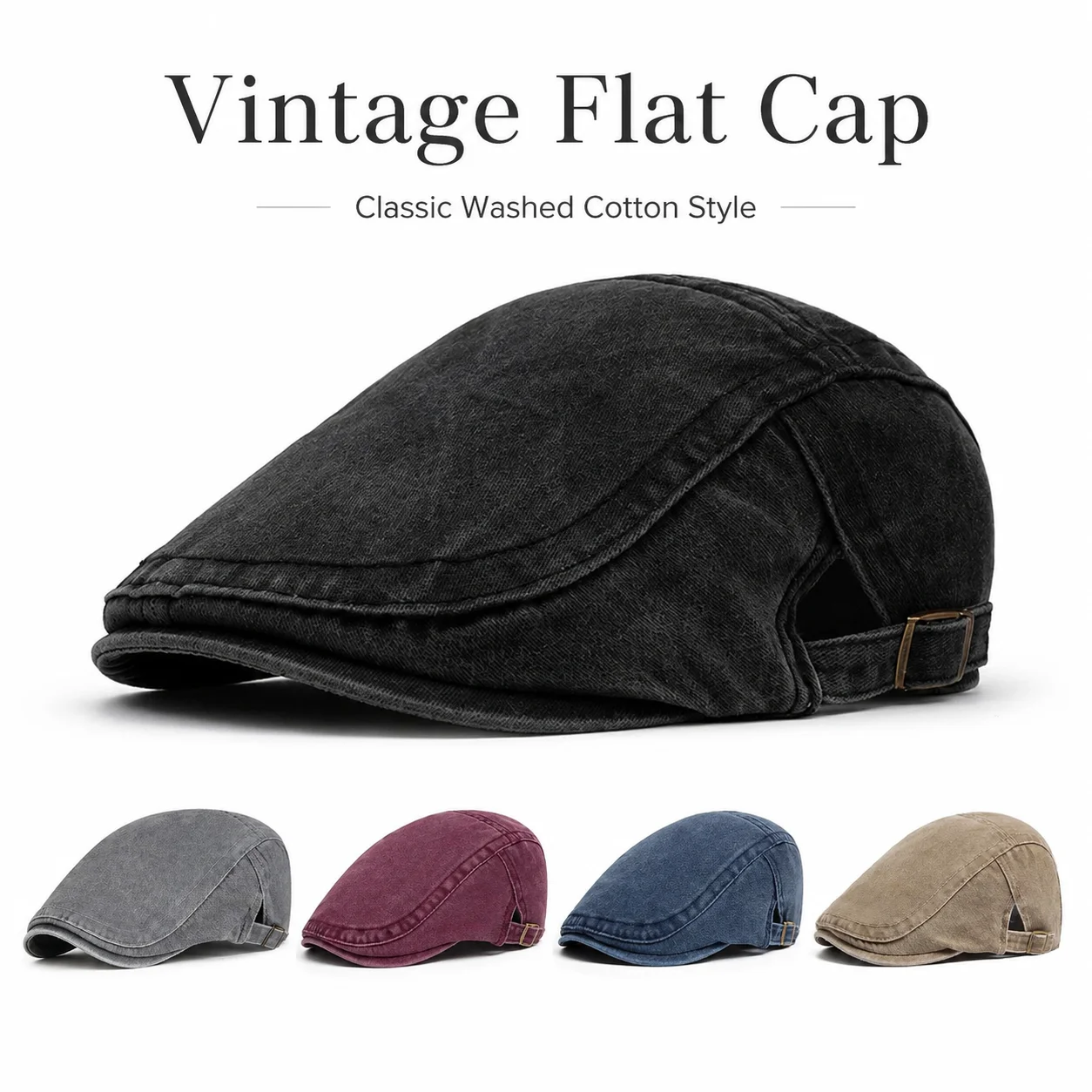 Vintage Gewaschene Baumwoll-Flatcap für Herren, Newsboy-Mütze, Duckbill Ivy Cap für Damen, Lässige Fahrermütze, Malermütze, Baskenmütze für Frühling und Herbst