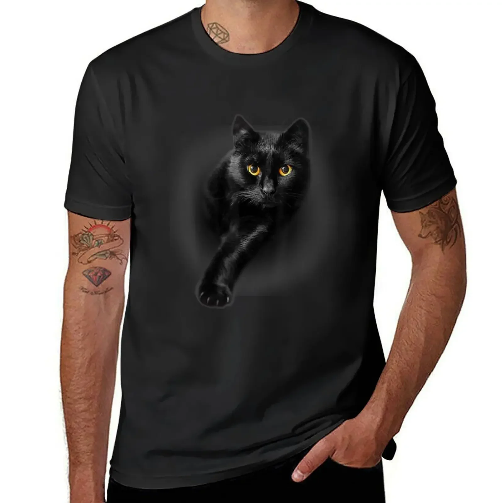 

Black Cat Yellow Eyes T-Shirt boys animal print tops plus size tops custom shirt mens t shirt graphic