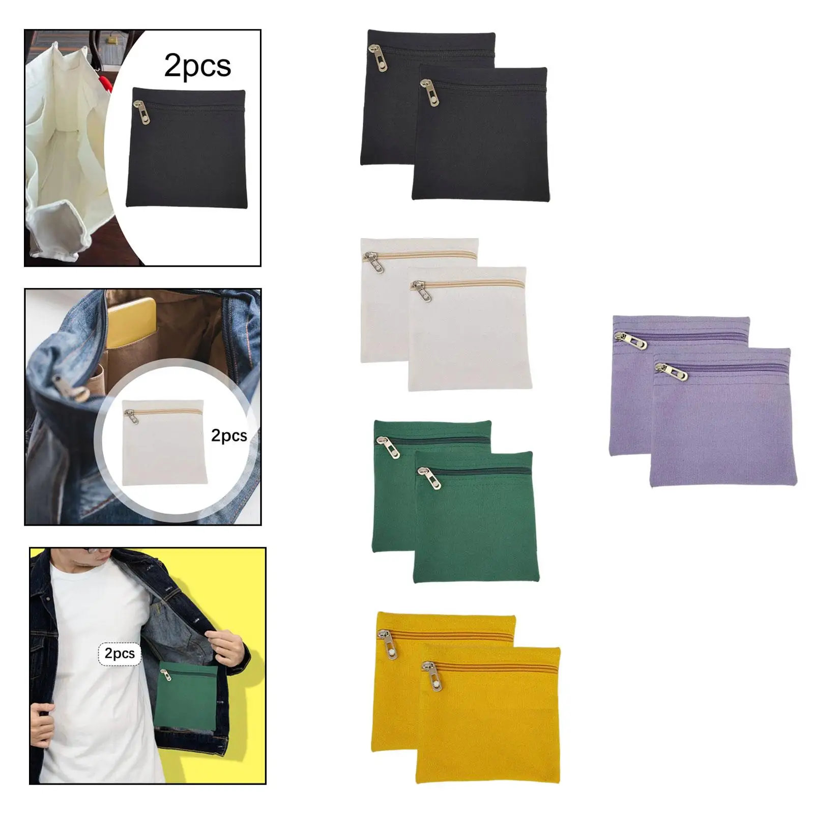 2 Pieces Sew in Side Pocket with Zipper Clothes Inner Pockets Phone Pouch Convenience Invisible Wallet for Jackets Hoodies