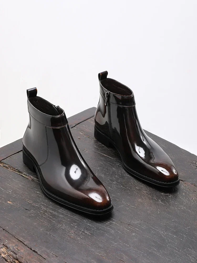 

2025 Autumn and Winter British Style Business Dress Men's Boots High-top Leather Zipper Leather Boots Fashion Men's Shoes
