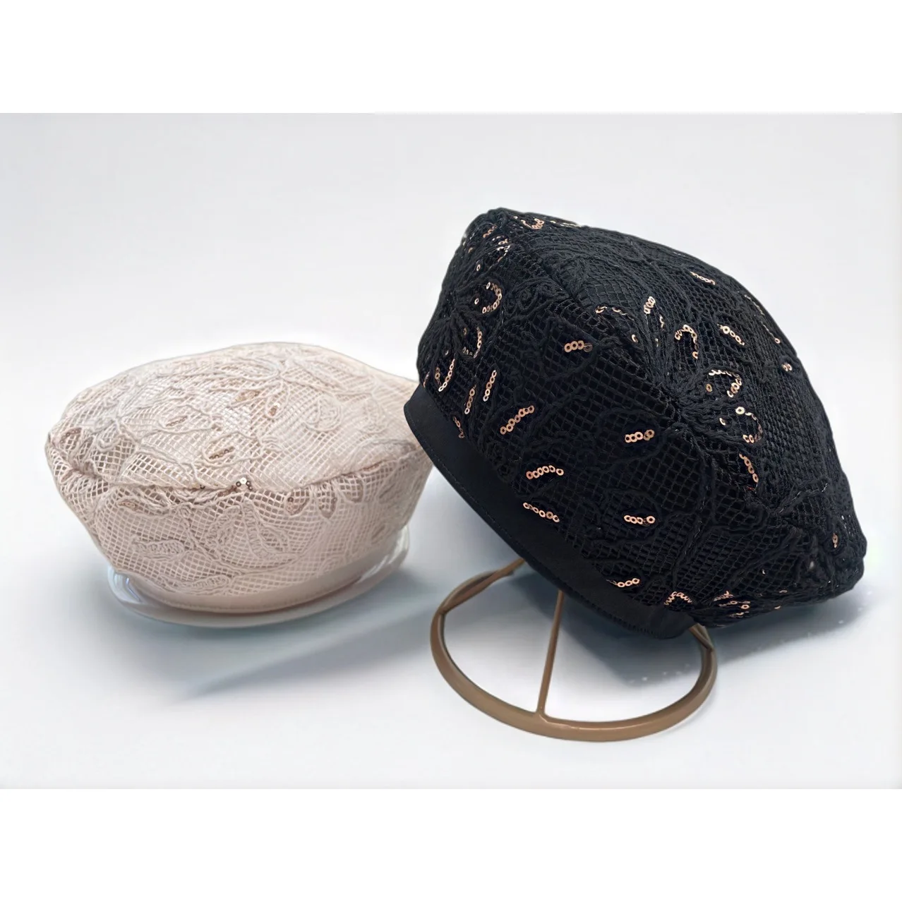 

Fashion Adults French Hat Leather Classic Slouchy Baker Sequined Cap Mesh Beret Women Summer face-showing Little Painter 8M108