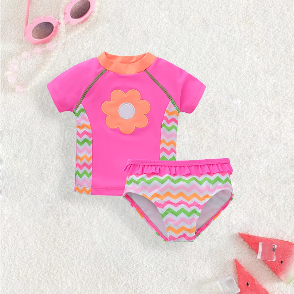 

Kavkas Children Sunflower Embroidery Cartoon Design Bathing suit Short Sleeve Swimming Clothing Set Party Wear