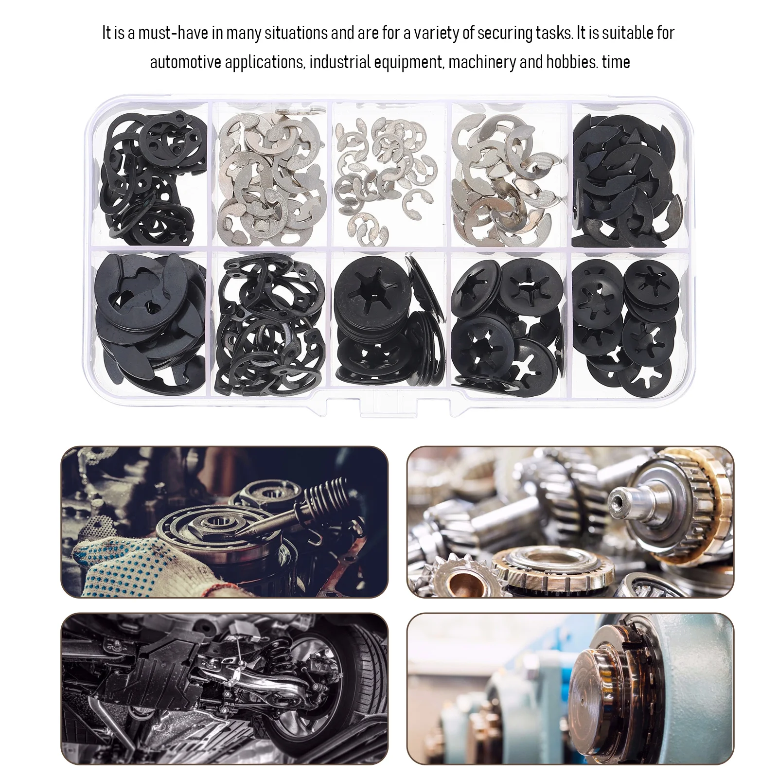 

200Pcs Game Machine E-Clip Circlip Set Rust Resistant Iron Retaining Ring for Industrial Equipment Hobby Use Retainer Ring