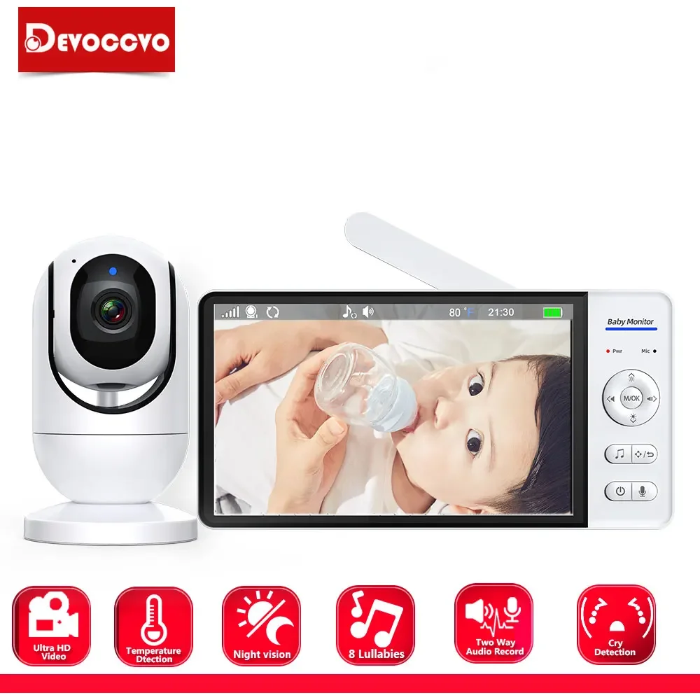 7 Inch Video Baby Monitor With Camera PTZ Zoom Babyphone Cam Security Protection Surveillance Cameras Temperature Sensor Lullaby