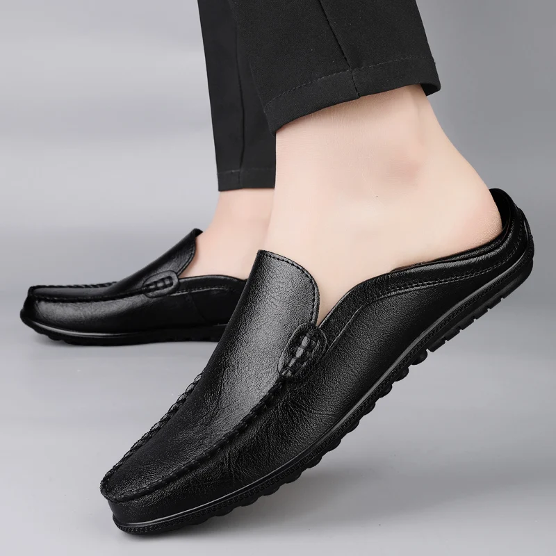 

Fashionable New Style Outdoor Cowhide Walkable Driving Shoes Classic Black Men's Comfortable Foot Cover with Soft Sole Loafers