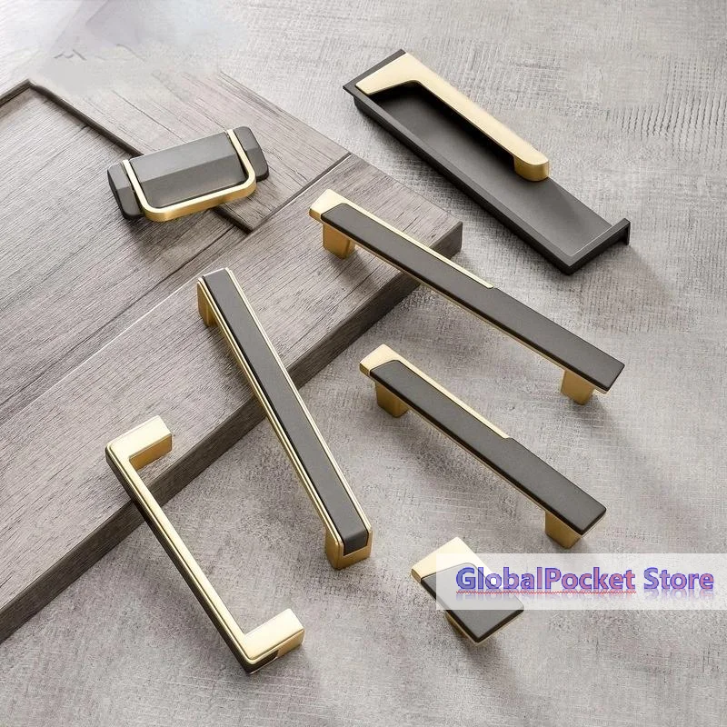 

Minimalist Nordic Luxury Gold And Grey Cabinet And Wardrobe Door-in-One American Drawer Wine Cabinet Handle Furniture Hardware