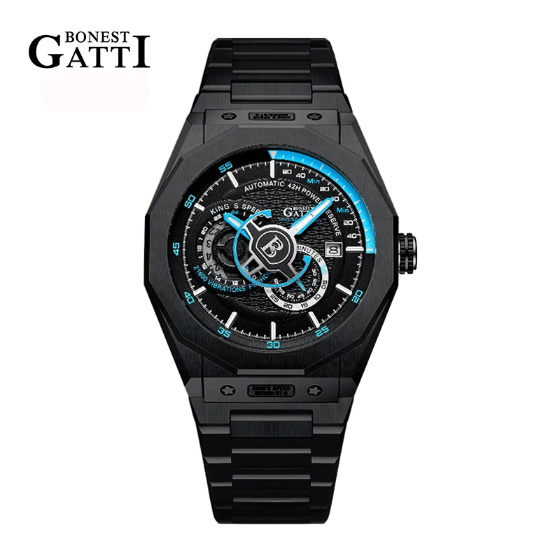 BONEST GATTI Men Automatic Watch Luxury Watches Fashion Mechanical Wristwatch Stainless Steel Watches For Men