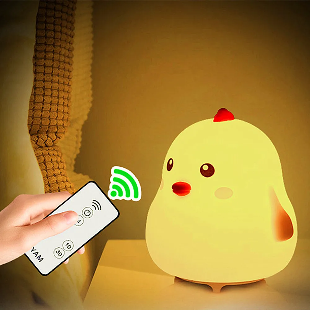 Creative Chicken Kids Night Light Soft Silicone Baby Bedside Night Light with Remote Control Touch Sensor Cute USB Night Lamp