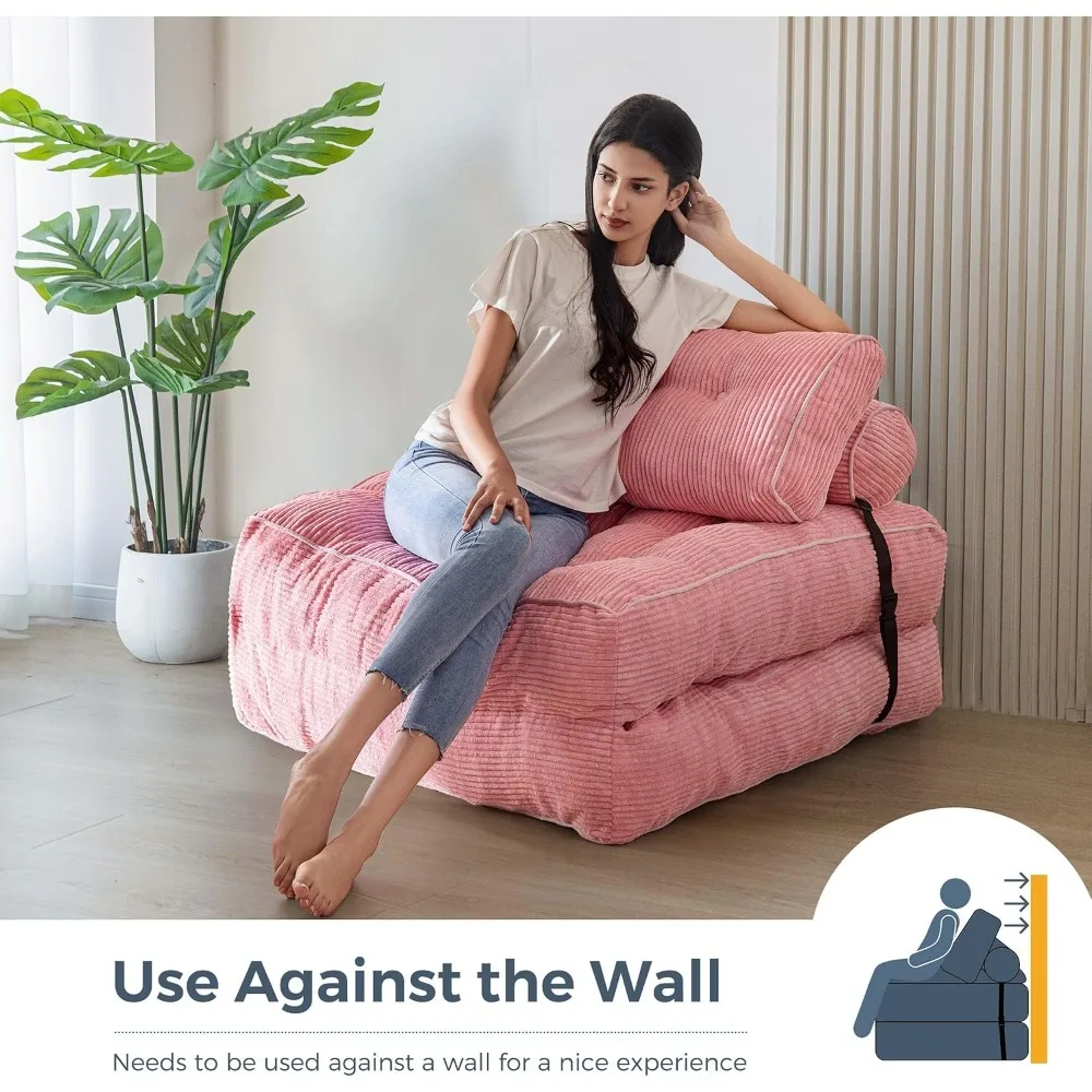 

convertible sleeper chair with pillow foldable mattress with back support, portable fold out chair bed comfy